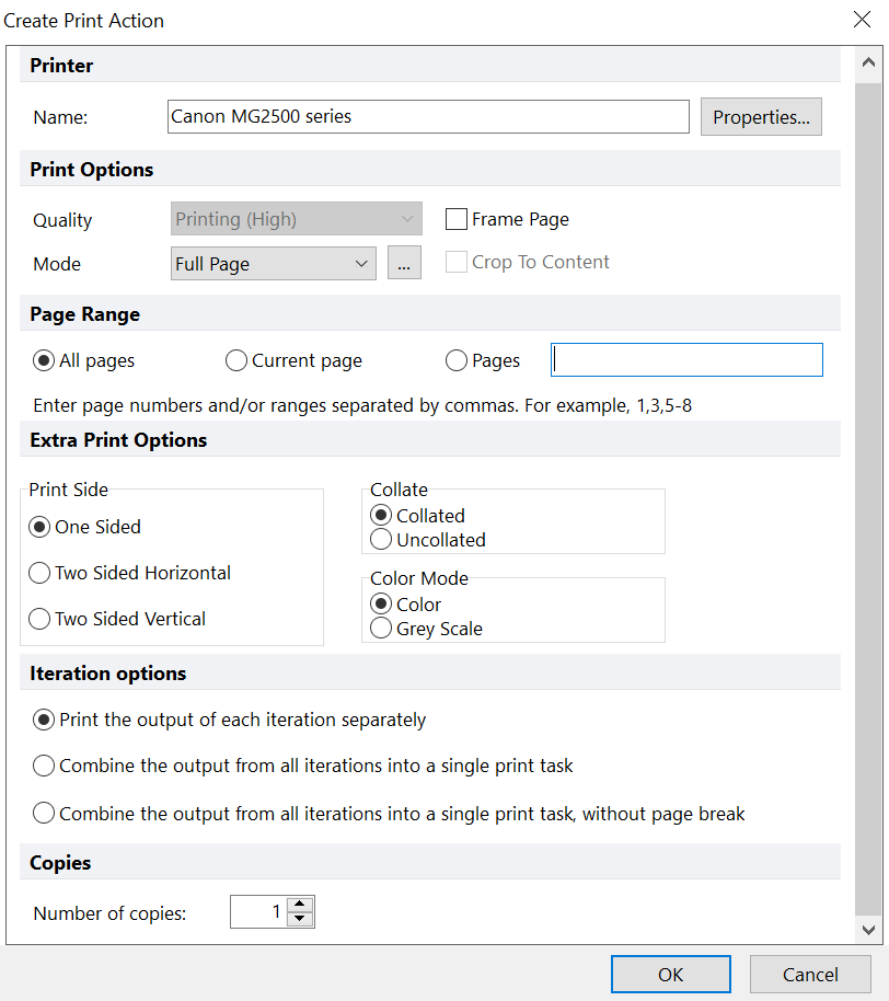 Figure 8.3  Create Print Action Dialog