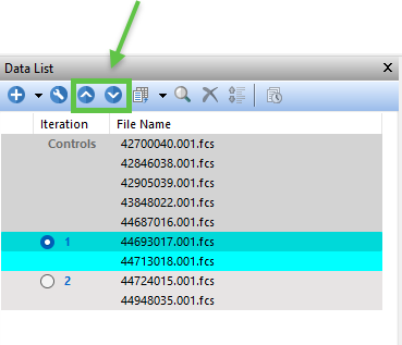 Example of the Data List defined with 5 Stationary controls and 2-samples per iteration.