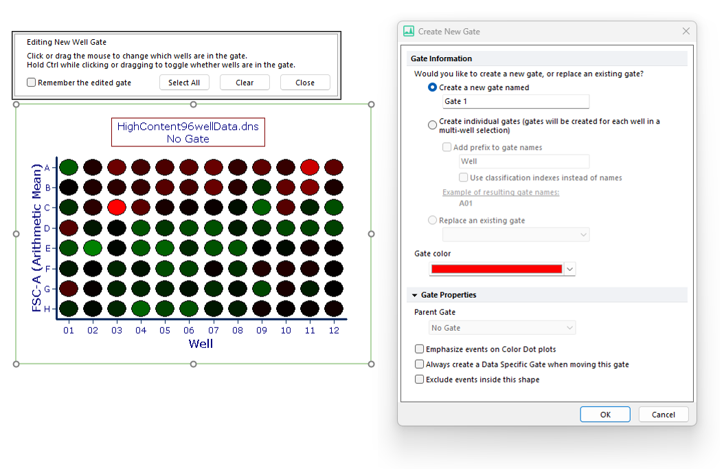 Figure 5.92  Setting a Well Gate. Please note that in thsi screenshoit the "Gate Properties" section of the "Create New Gate" dialog has been expanded.