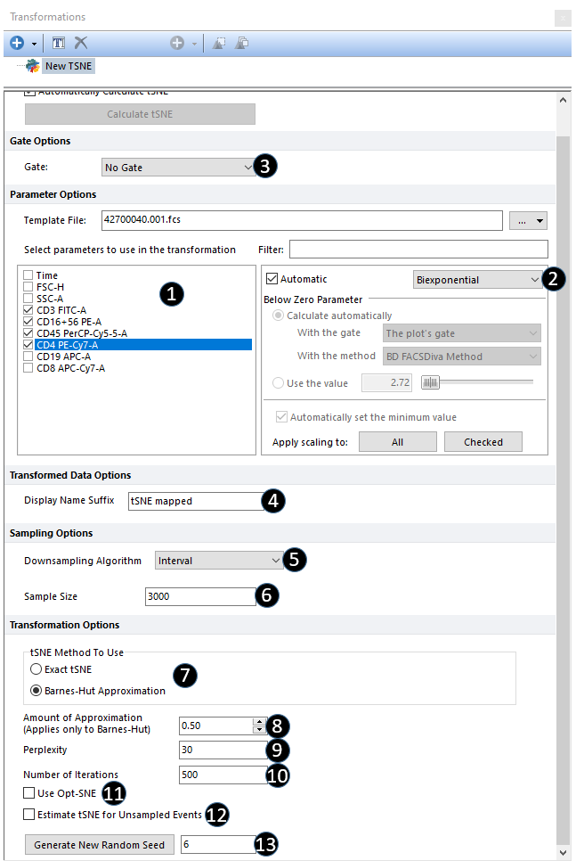 Figure 9.140 Steps to complete the tSNE dialog.