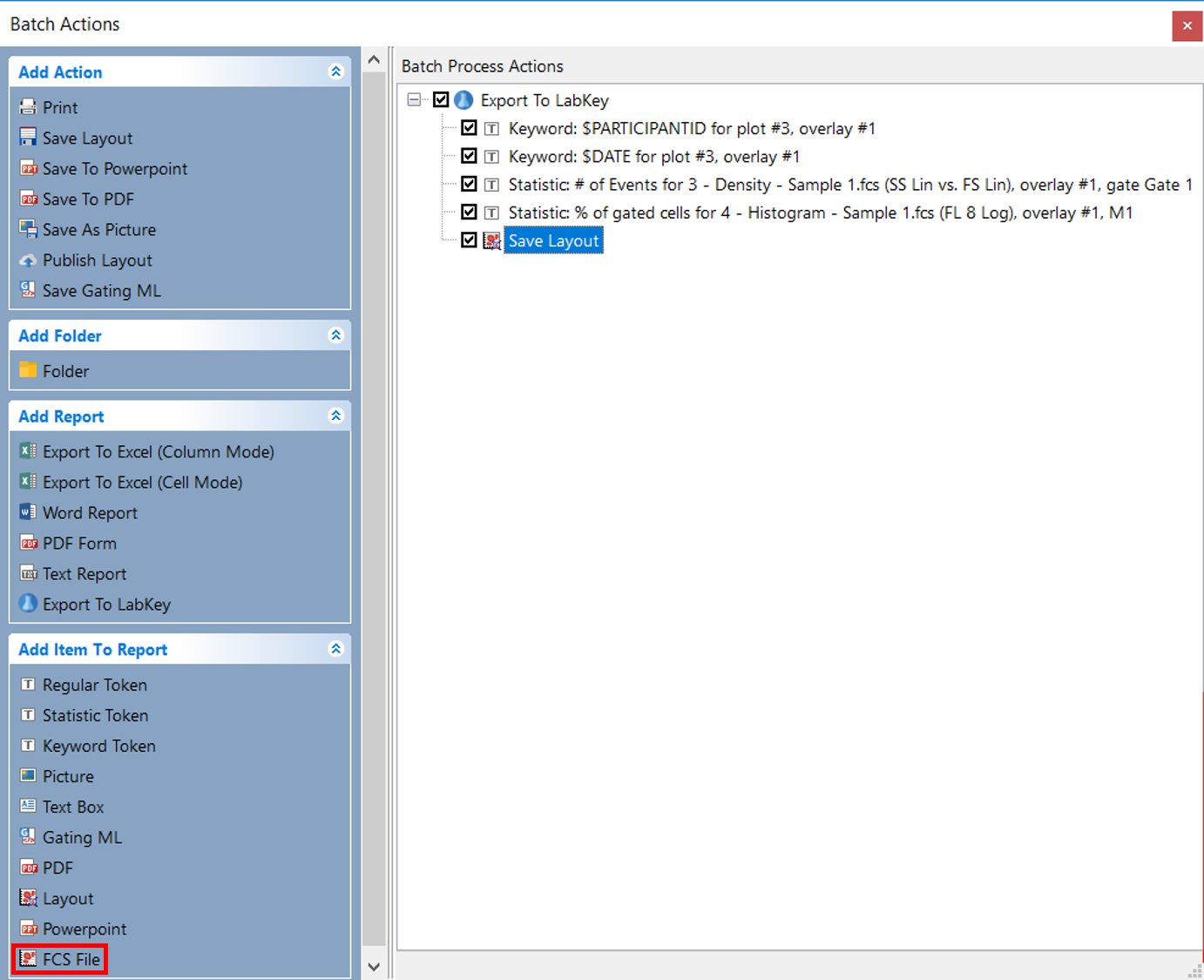 Figure T10.56  Adding FCS File to Labkey Export
