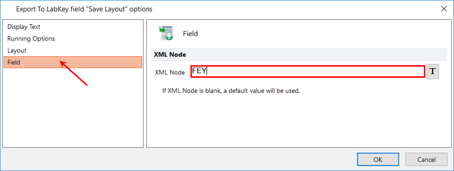 Figure T10.55  Entering text into XML Node Field for Layout