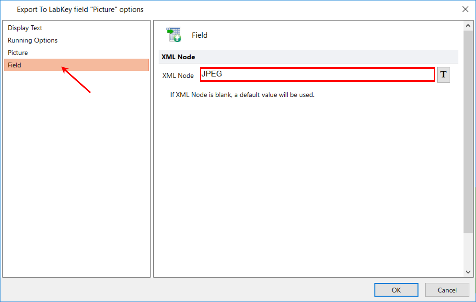Figure T10.61 Entering text into the XML Node Field for Picture
