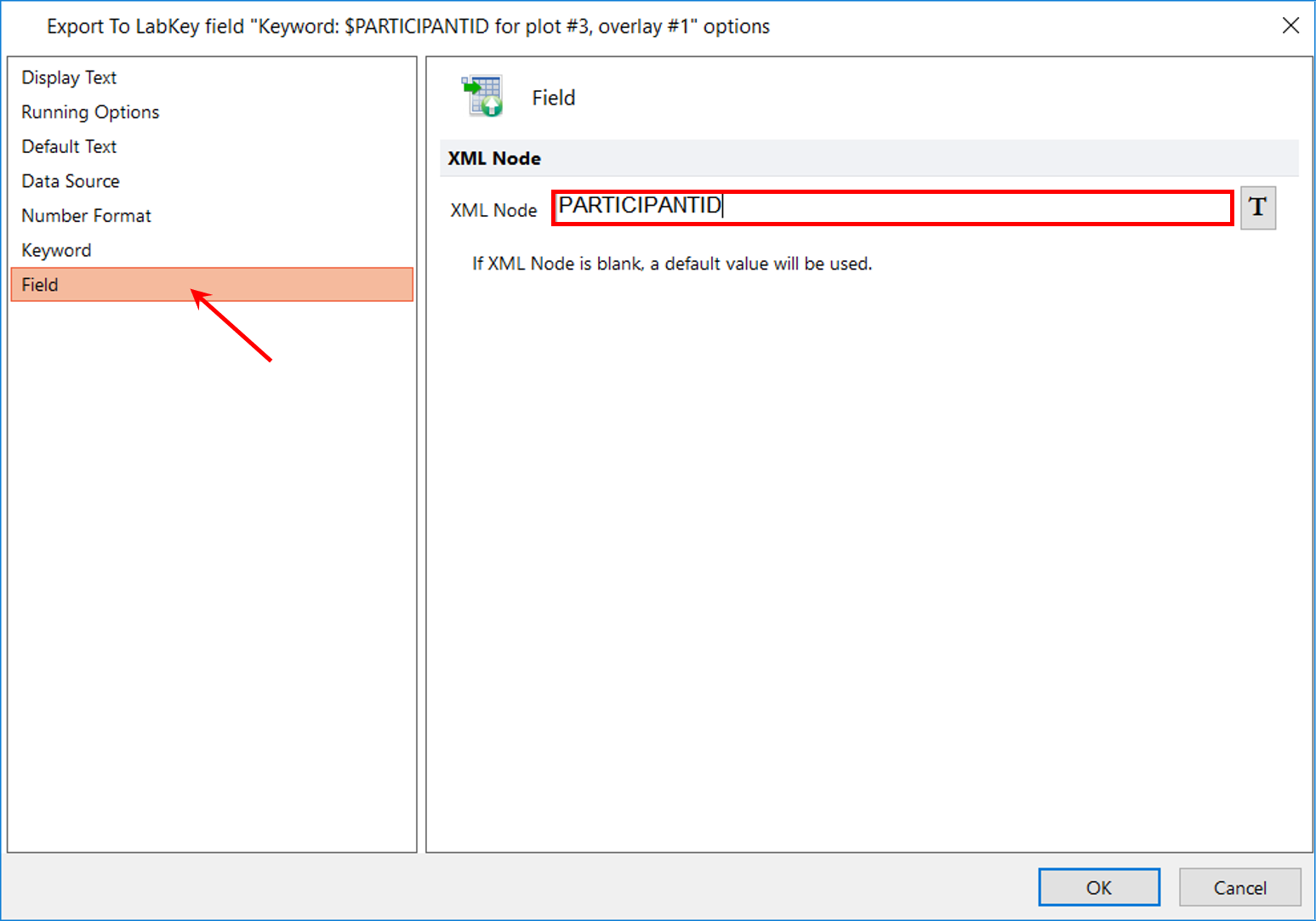 Figure T10.53  Entering text into the XML Node Field for Participant ID Token