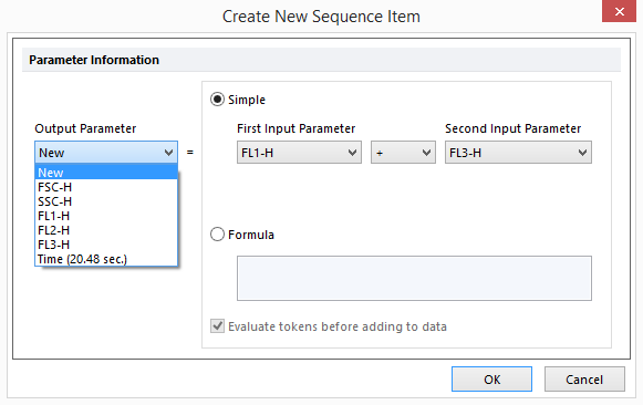 Figure 9.76 - Output Parameter drop down list in Create New Sequence Item dialog