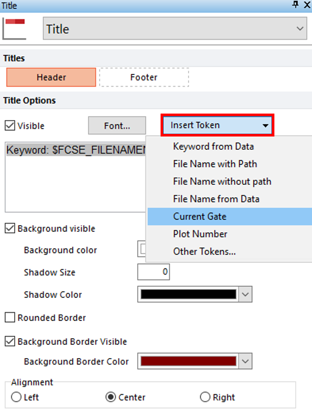Figure T11.19  Selecting Current Gate Token for Plots' Titles
