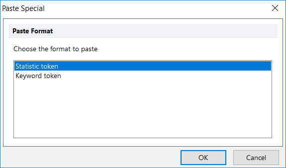 Figure 10.43  Selecting Statistic Token in Paste Special Dialog