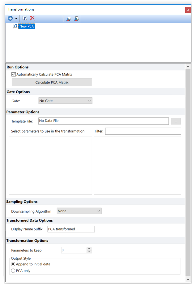 Figure 9.90 The PCA dialog in the Transformations window
