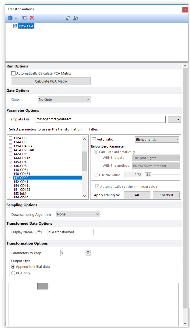 Figure 9.94 Unchecking the Automatically Calculate PCA Matrix box will defer calculating the PCA matrix.