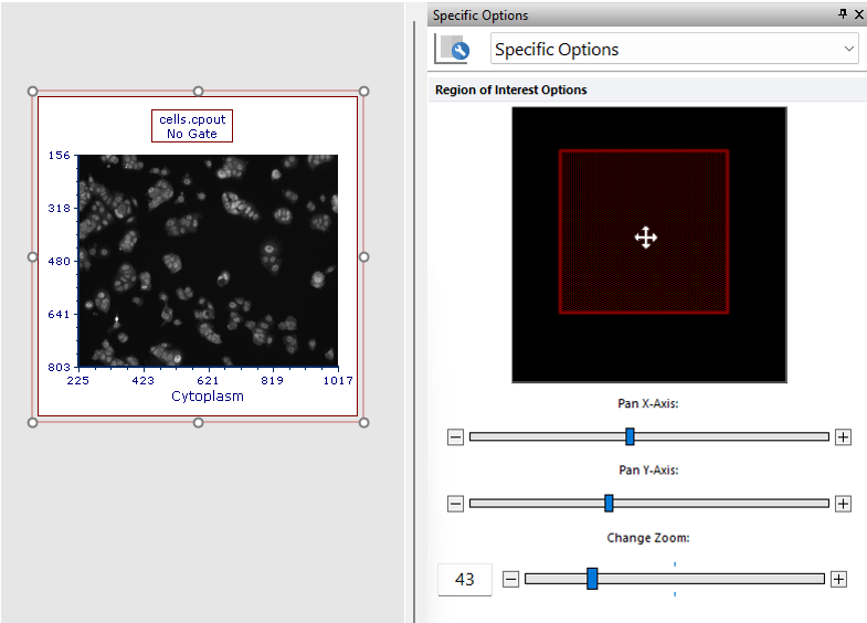 Figure 5.72 Panning can be performed by either moving the red selection rectangle or by adjusting on the Pan X-Axis and the Pan Y-Axis slides.
