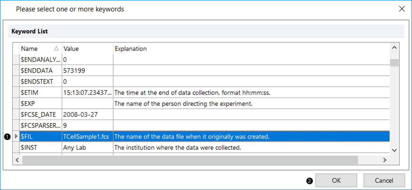 Figure T10.42  Selecting $FIL Keyword to Be Added to Excel (Column Mode) 