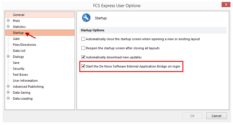 Figure 9.115 Enabling the External Application Bridge at the FCS Express startup to integrate R.