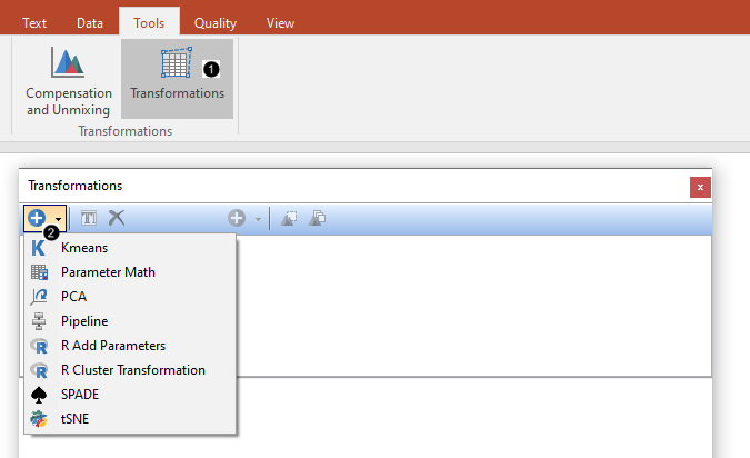 Figure 9.73 - Transformation command on ribbon and Transformation Dialog with Add New drop down menu displayed