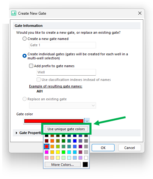 Figure 5.93 The "Create New Gate" dialog with the "Use unique gate colors" button highlighted.